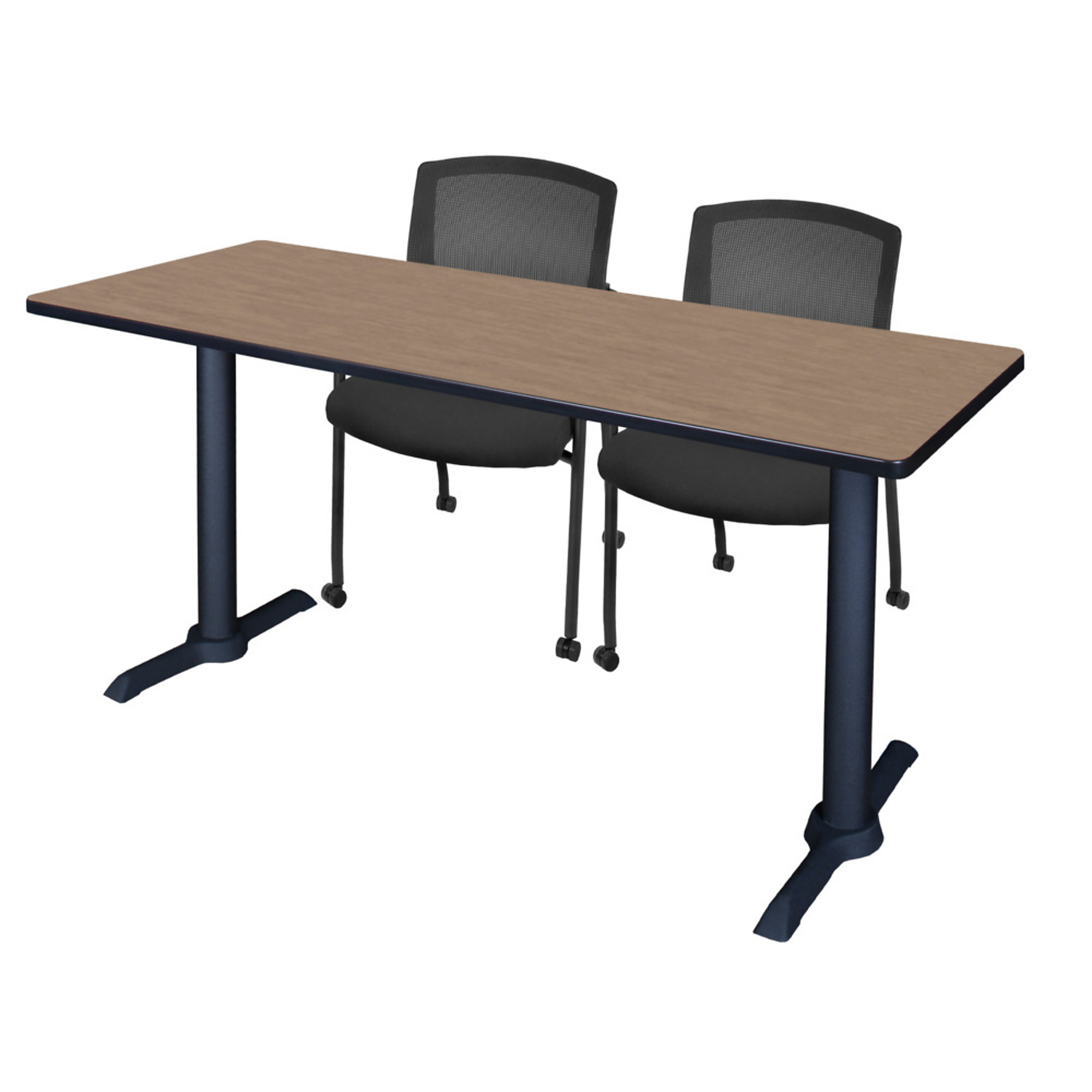 Regency Furniture Cain Training Seminar Table Set — 66in. x 24in., Noble Oak Tabletop, Black T-Base, Includes 2 Mesh Knight Chairs, Model# MTRCT6624NO56CBK